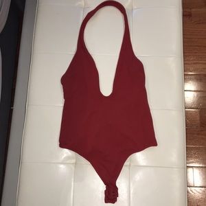 Burnt orange Halter top thong bodysuit